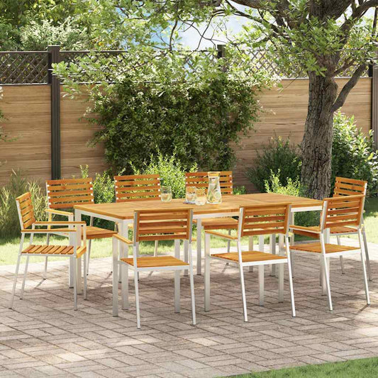 Garden Dining Set 9 pcs Solid Acacia Wood and Stainless Steel