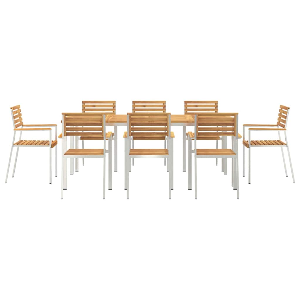 Garden Dining Set 9 pcs Solid Acacia Wood and Stainless Steel