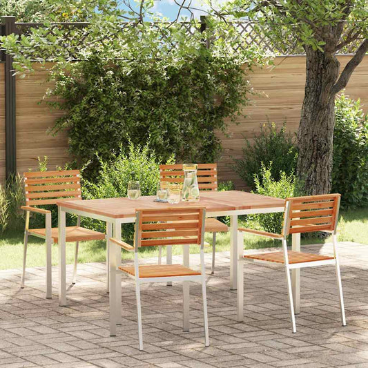 Garden Dining Set 5 pcs Solid Teak Wood and Stainless Steel