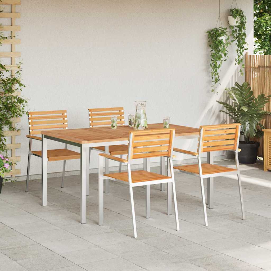 Garden Dining Set 5 pcs Solid Teak Wood and Stainless Steel
