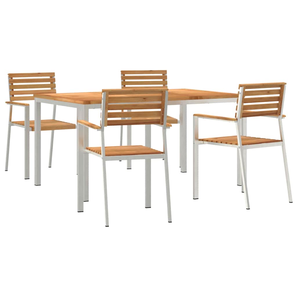 Garden Dining Set 5 pcs Solid Teak Wood and Stainless Steel