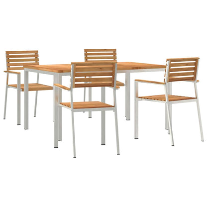 Garden Dining Set 5 pcs Solid Teak Wood and Stainless Steel