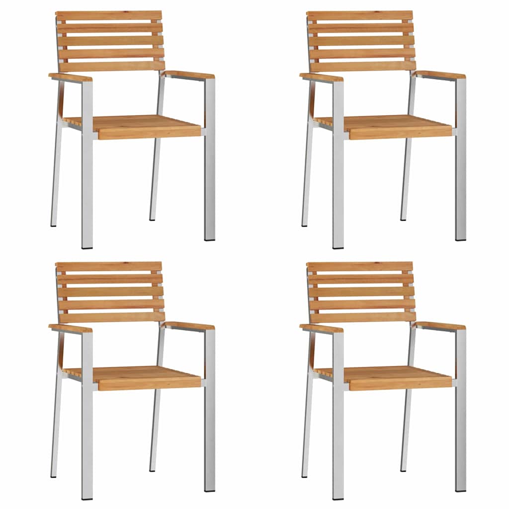 Garden Dining Set 5 pcs Solid Teak Wood and Stainless Steel
