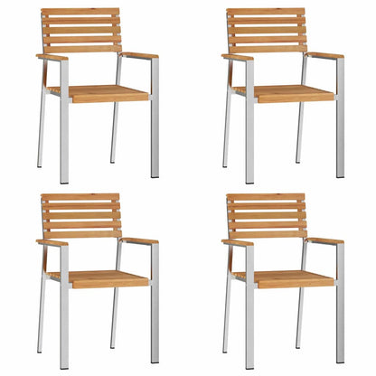 Garden Dining Set 5 pcs Solid Teak Wood and Stainless Steel