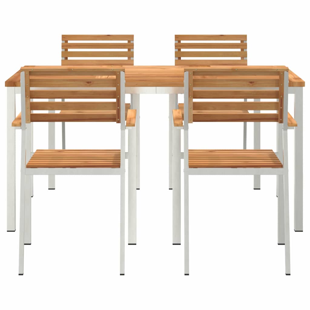 Garden Dining Set 5 pcs Solid Teak Wood and Stainless Steel