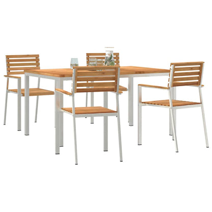 Garden Dining Set 5 pcs Solid Teak Wood and Stainless Steel
