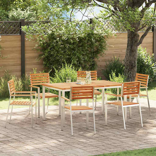 Garden Dining Set 7 pcs Solid Teak Wood and Stainless Steel