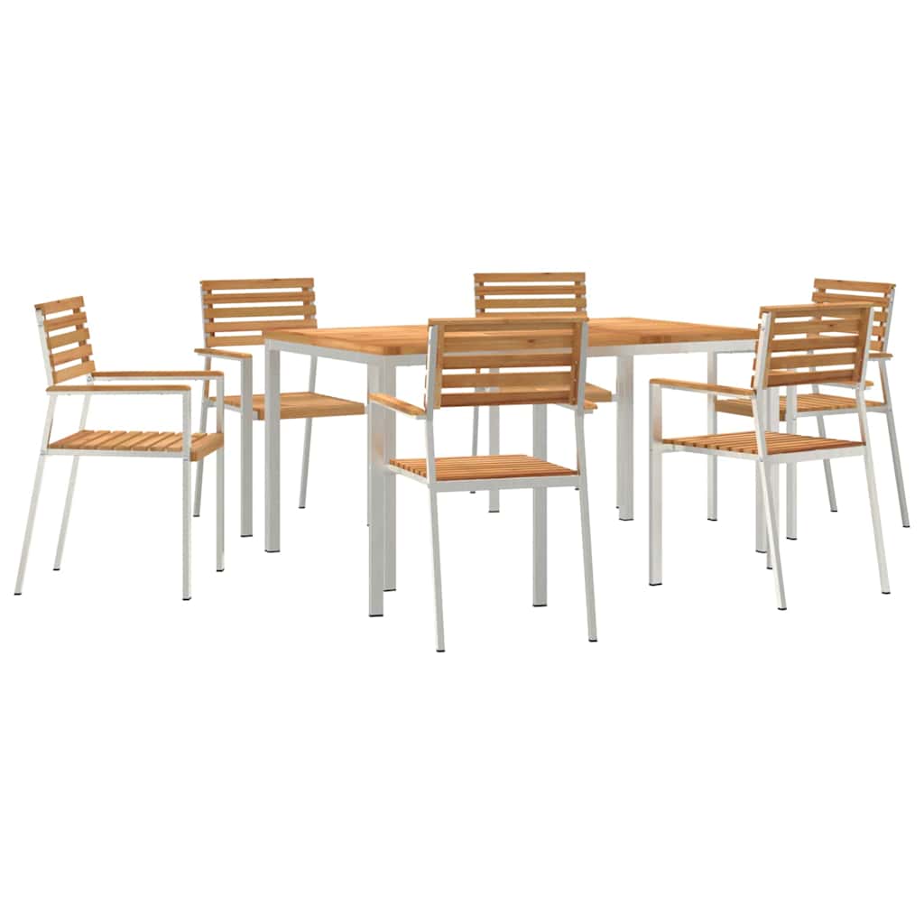 Garden Dining Set 7 pcs Solid Teak Wood and Stainless Steel