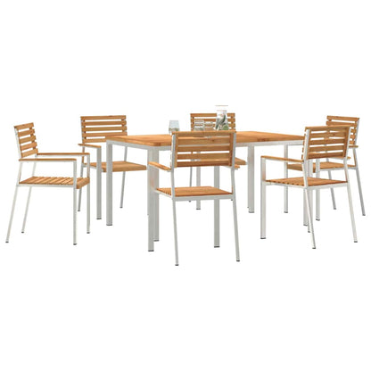 Garden Dining Set 7 pcs Solid Teak Wood and Stainless Steel