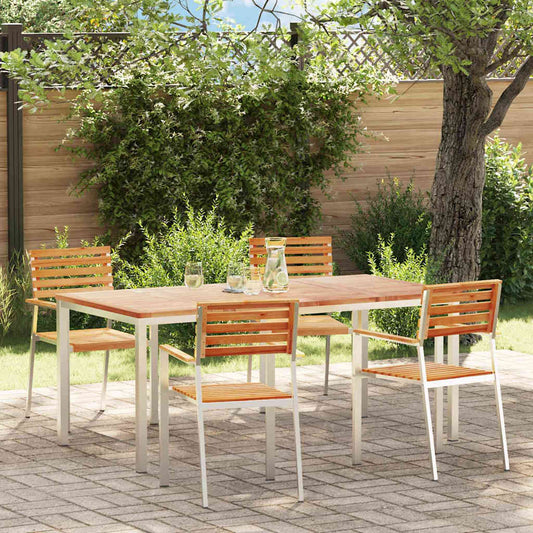 Garden Dining Set 5 pcs Solid Teak Wood and Stainless Steel