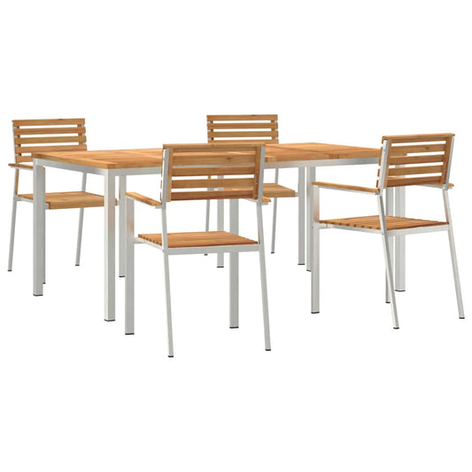 Garden Dining Set 5 pcs Solid Teak Wood and Stainless Steel