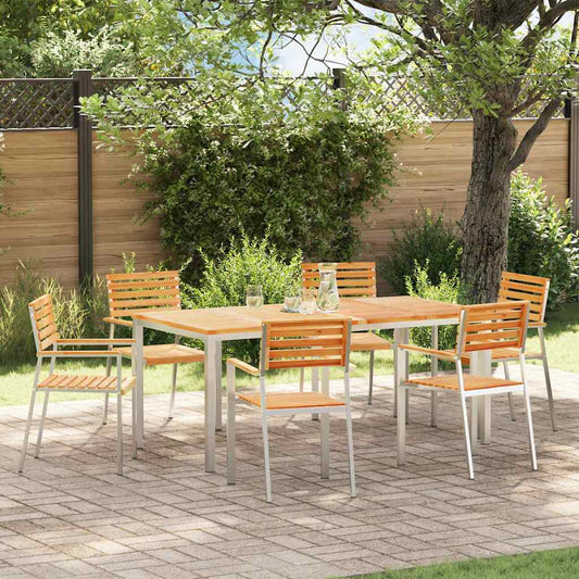 Garden Dining Set 7 pcs Solid Teak Wood and Stainless Steel
