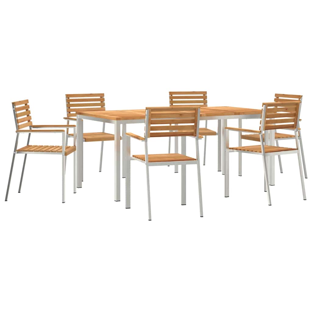 Garden Dining Set 7 pcs Solid Teak Wood and Stainless Steel