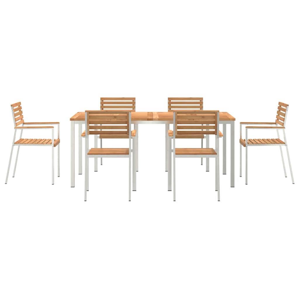 Garden Dining Set 7 pcs Solid Teak Wood and Stainless Steel