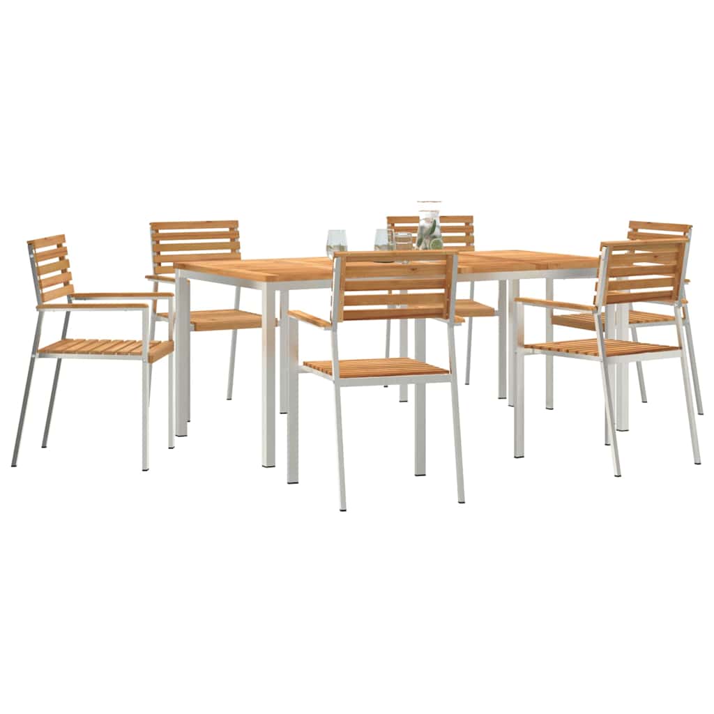 Garden Dining Set 7 pcs Solid Teak Wood and Stainless Steel