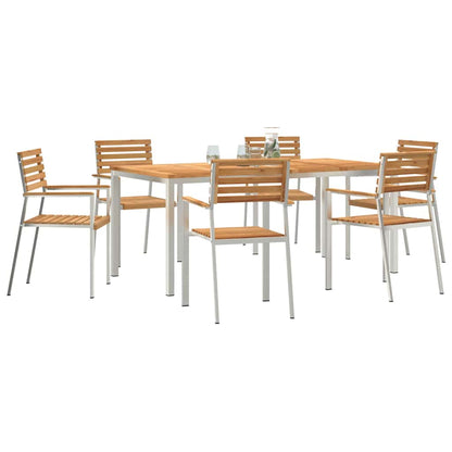 Garden Dining Set 7 pcs Solid Teak Wood and Stainless Steel