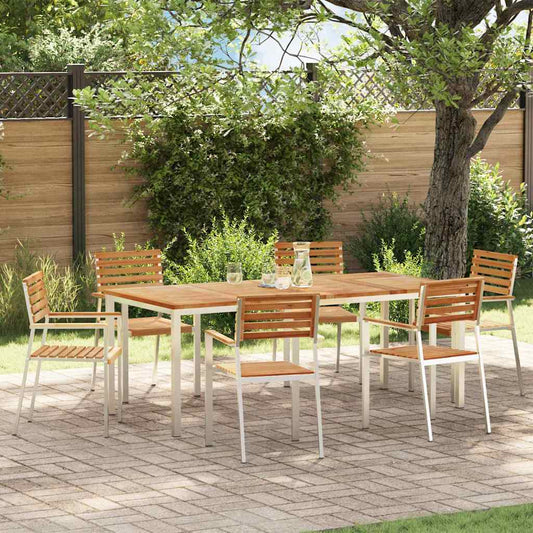 Garden Dining Set 7 pcs Solid Teak Wood and Stainless Steel