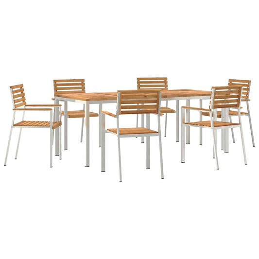 Garden Dining Set 7 pcs Solid Teak Wood and Stainless Steel