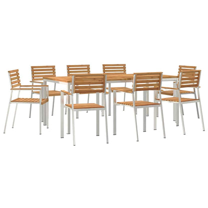 Garden Dining Set 9 pcs Solid Teak Wood and Stainless Steel