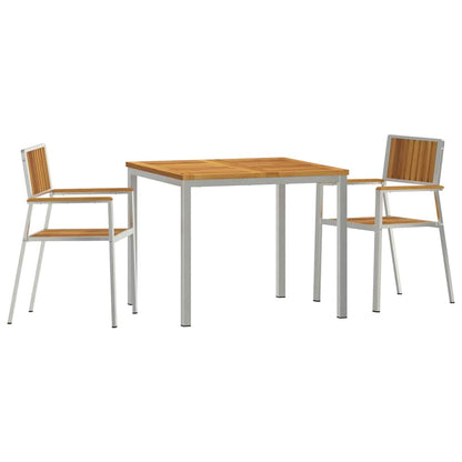 Outdoor Dining Set 3 pcs Solid Acacia Wood and Stainless Steel