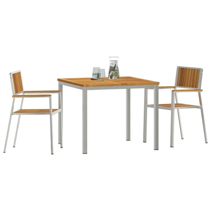 Outdoor Dining Set 3 pcs Solid Acacia Wood and Stainless Steel