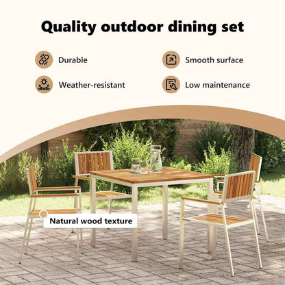 Outdoor Dining Set 5 pcs Solid Acacia Wood and Stainless Steel