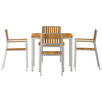 Outdoor Dining Set 5 pcs Solid Acacia Wood and Stainless Steel