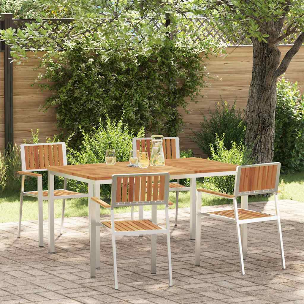 Outdoor Dining Set 5 pcs Solid Acacia Wood and Stainless Steel