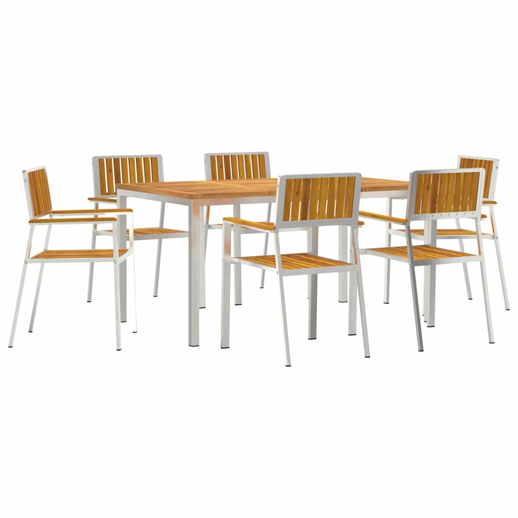 Outdoor Dining Set 7 pcs Solid Acacia Wood and Stainless Steel