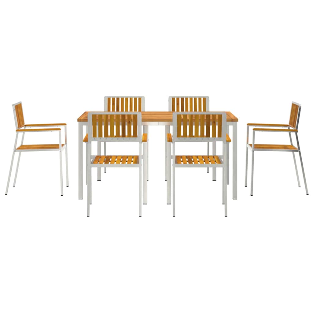 Outdoor Dining Set 7 pcs Solid Acacia Wood and Stainless Steel