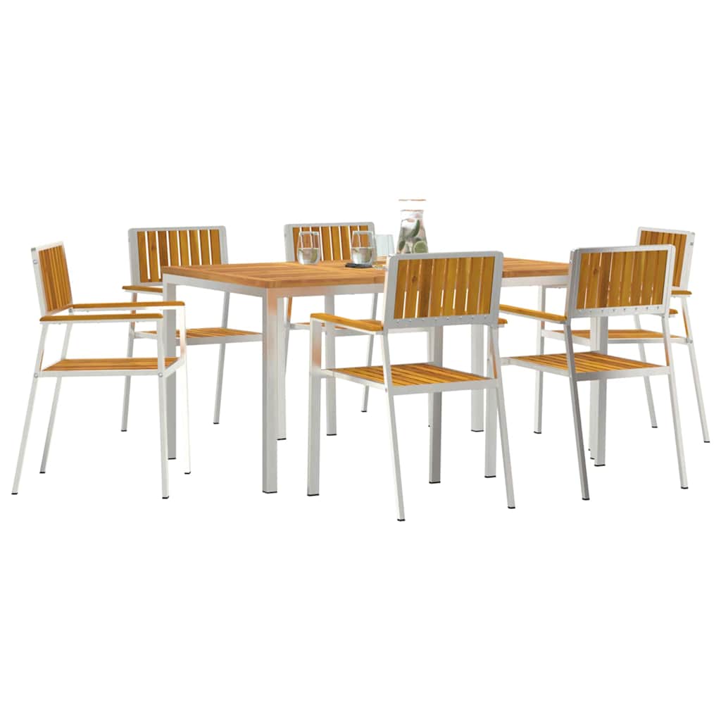 Outdoor Dining Set 7 pcs Solid Acacia Wood and Stainless Steel