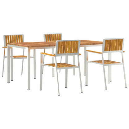 Outdoor Dining Set 5 pcs Solid Acacia Wood and Stainless Steel