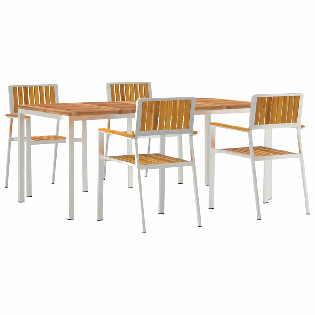 Outdoor Dining Set 5 pcs Solid Acacia Wood and Stainless Steel