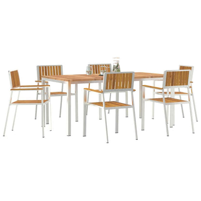 Outdoor Dining Set 7 pcs Solid Acacia Wood and Stainless Steel