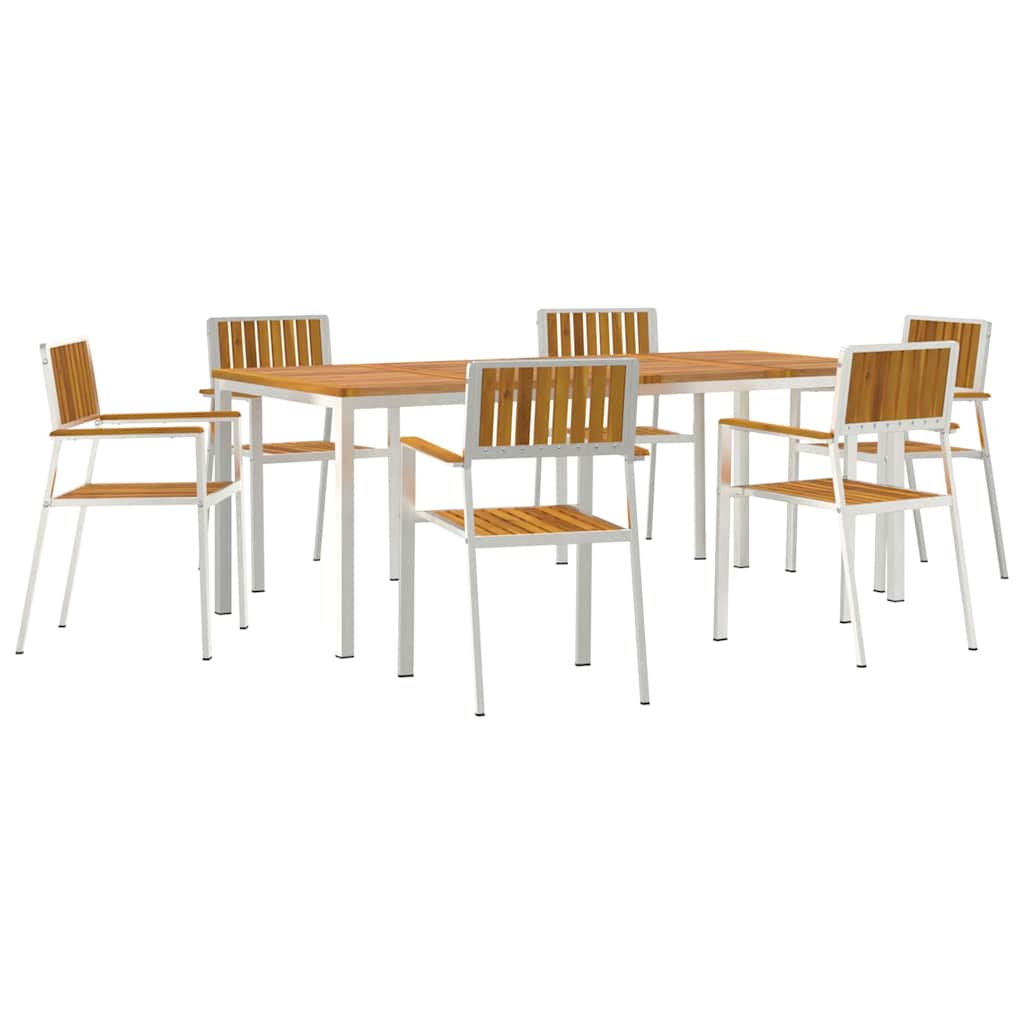 Outdoor Dining Set 7 pcs Solid Acacia Wood and Stainless Steel