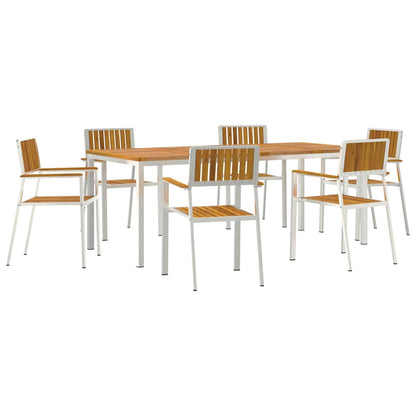 Outdoor Dining Set 7 pcs Solid Acacia Wood and Stainless Steel