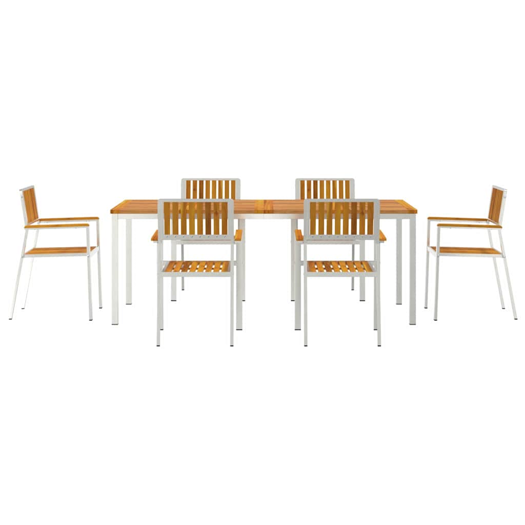 Outdoor Dining Set 7 pcs Solid Acacia Wood and Stainless Steel