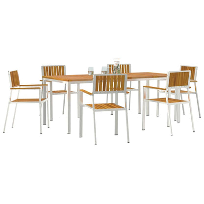 Outdoor Dining Set 7 pcs Solid Acacia Wood and Stainless Steel
