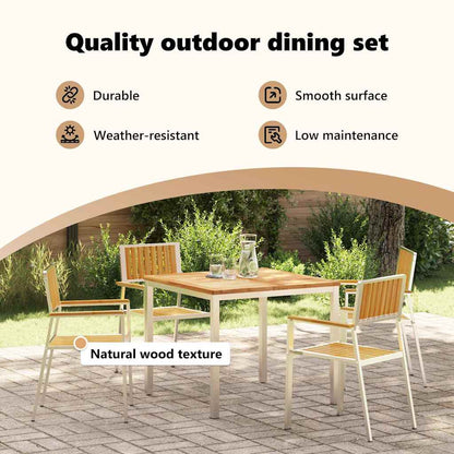 Outdoor Dining Set 5 pcs Solid Teak Wood and Stainless Steel
