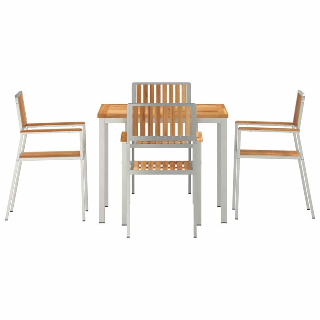 Outdoor Dining Set 5 pcs Solid Teak Wood and Stainless Steel