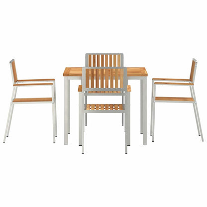 Outdoor Dining Set 5 pcs Solid Teak Wood and Stainless Steel