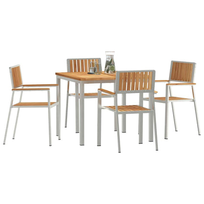 Outdoor Dining Set 5 pcs Solid Teak Wood and Stainless Steel