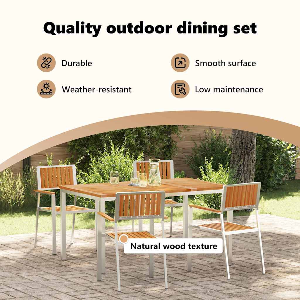 Outdoor Dining Set 5 pcs Solid Teak Wood and Stainless Steel