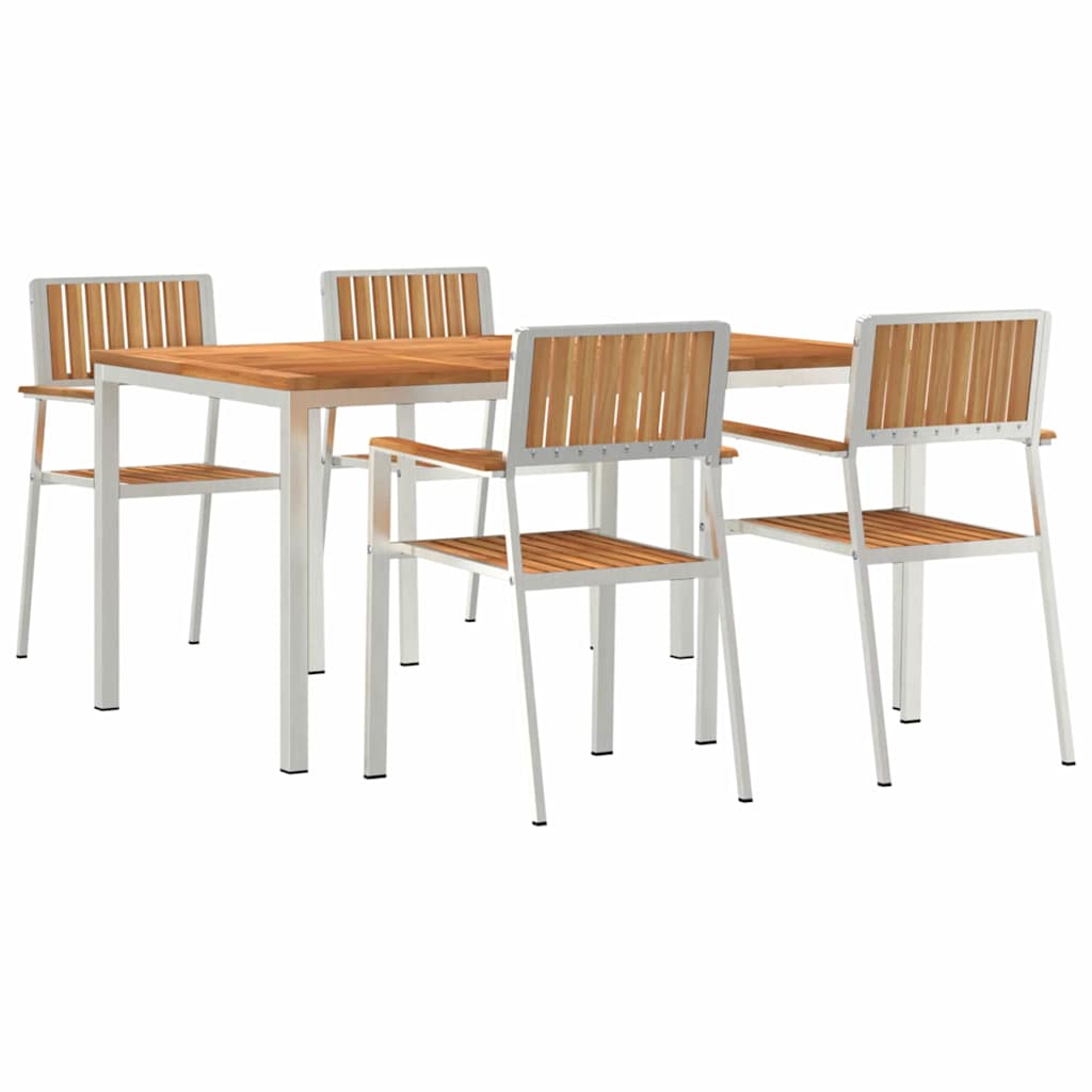 Outdoor Dining Set 5 pcs Solid Teak Wood and Stainless Steel