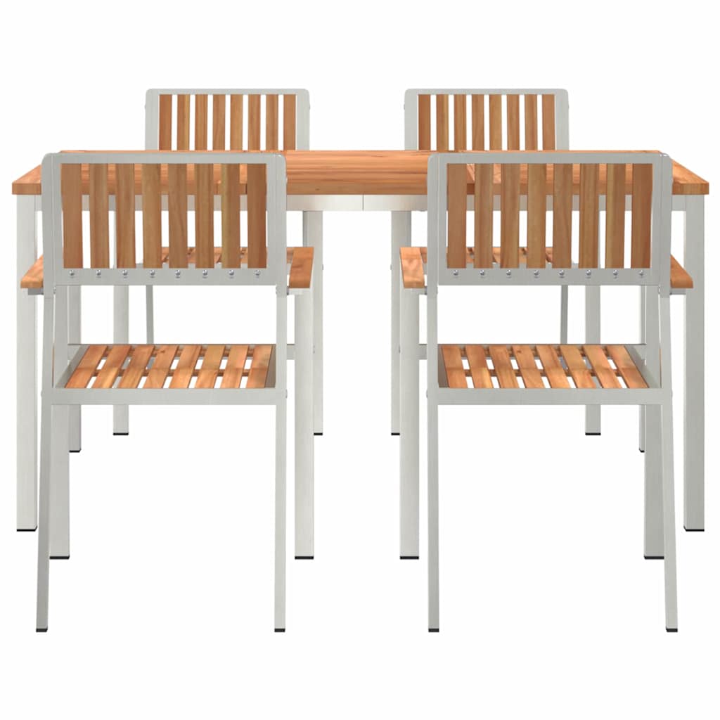 Outdoor Dining Set 5 pcs Solid Teak Wood and Stainless Steel