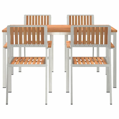 Outdoor Dining Set 5 pcs Solid Teak Wood and Stainless Steel