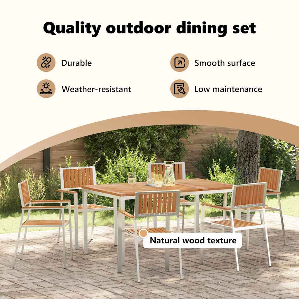 Outdoor Dining Set 7 pcs Solid Teak Wood and Stainless Steel