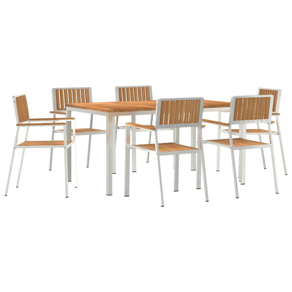 Outdoor Dining Set 7 pcs Solid Teak Wood and Stainless Steel