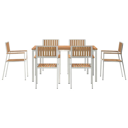 Outdoor Dining Set 7 pcs Solid Teak Wood and Stainless Steel