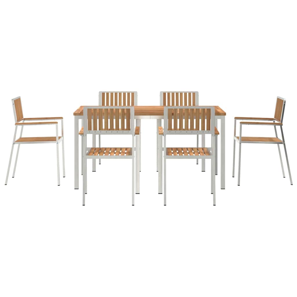 Outdoor Dining Set 7 pcs Solid Teak Wood and Stainless Steel